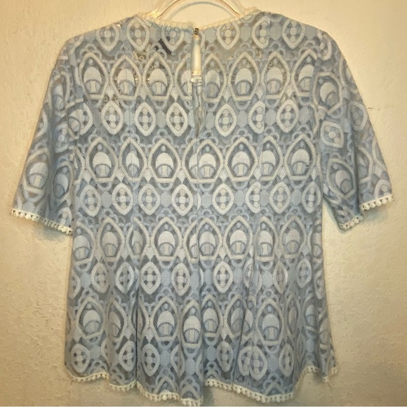HD in Paris Anthropologie Paris Blue Cream French Lace Peplum Blouse SZ 0 - Picture 8 of 13